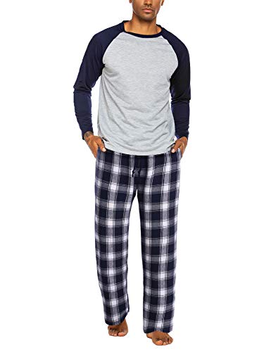 ADOME Schlafanzug Herren Zweiteiliger Lang Pyjama Set Nachtwäsche Kariert Winter Warm Sleepwear Zweiteiler Hausanzug Langarm, Schwarz, M von ADOME