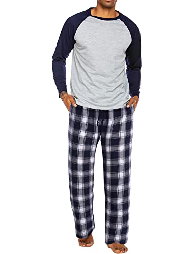 ADOME Schlafanzug Herren Zweiteiliger Lang Pyjama Set Nachtwäsche Langarm Oberteil und Karierte Schlafanzughose Sleepwear Winter Hausanzug, Schwarz, S von ADOME