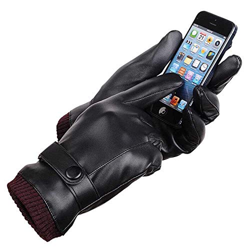 ADONISTO Herren Winter Warme Handschuhe aus Leder Lederhandschuhe Gefüttert mit Fütterung Schwarz Touch von ADONISTO