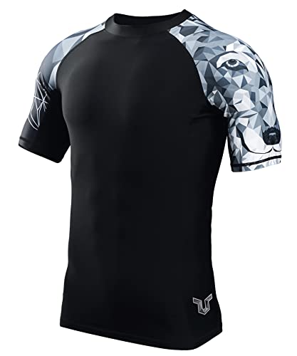 ADOREISM Herren Rashguard Kurzarm Schnell trocknend UPF 50+ Sonnenschutz Kompression Schwimmshirts für Herren, wolf, L von ADOREISM