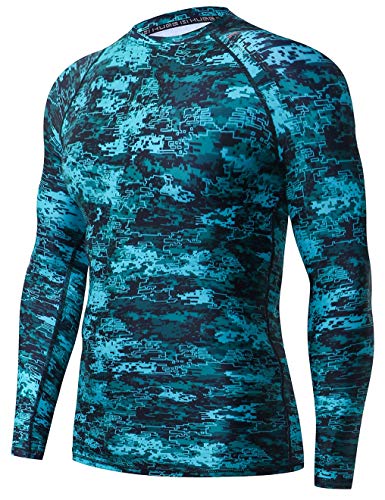 ADOREISM Herren Splice Compression Long Sleeve Rash Guard Surf Swim Shirt UV Sonnenschutz UPF 50+, Pixel Grün, XX-Large von ADOREISM