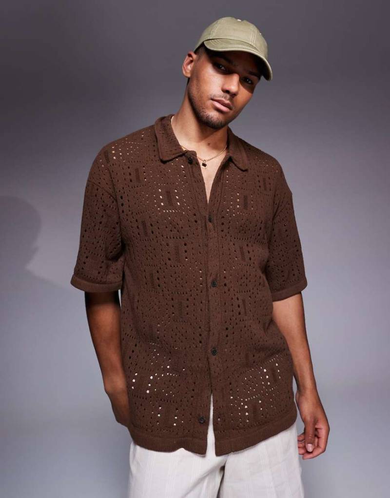 ADPT - Hemd aus Häkelstrick in Dunkelrot von ADPT