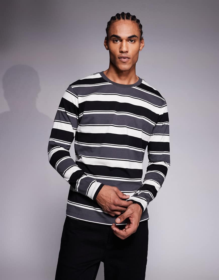 ADPT - Langärmliges Oversize-Shirt in Grau mit Streifen-Weiß von ADPT