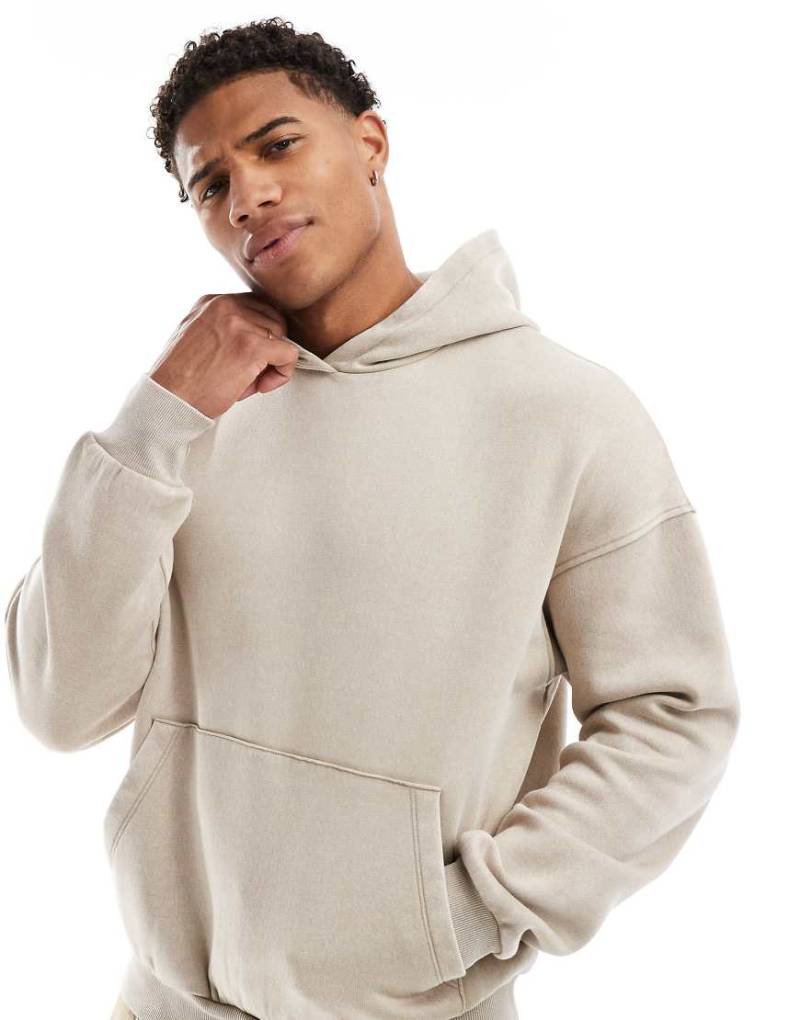 ADPT - Oversize-Kapuzenpullover in beiger Acid-Waschung-Neutral von ADPT