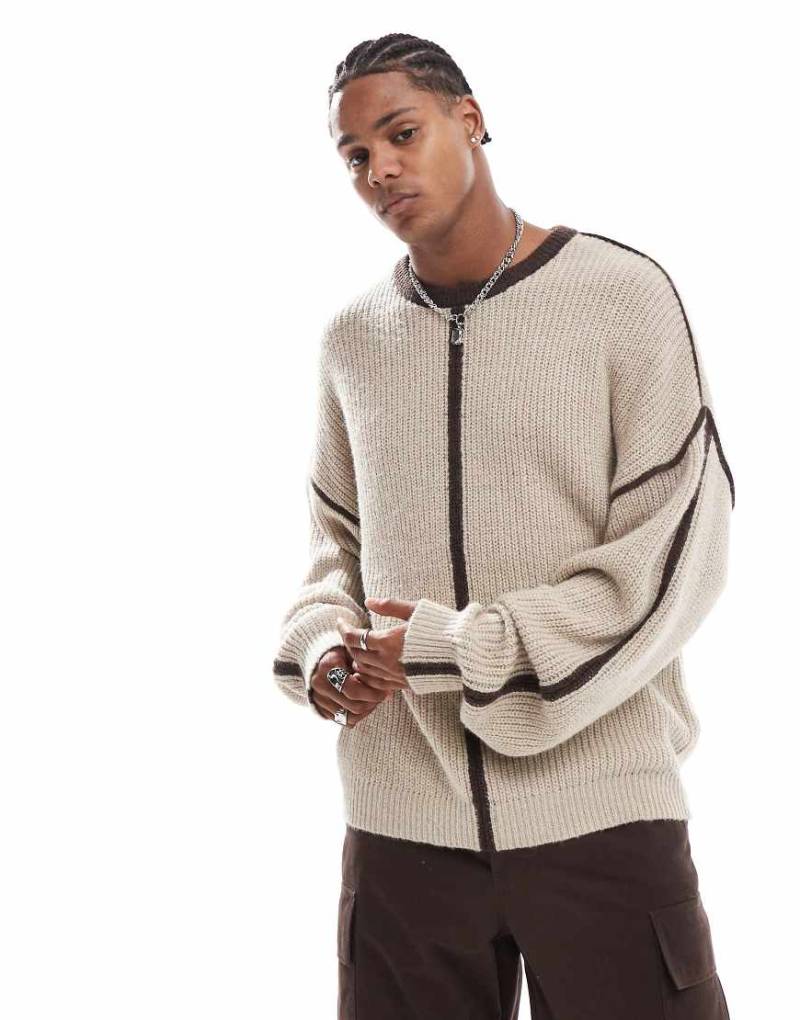 ADPT - Oversize-Pullover in Beige mit Strickbahnen-Neutral von ADPT