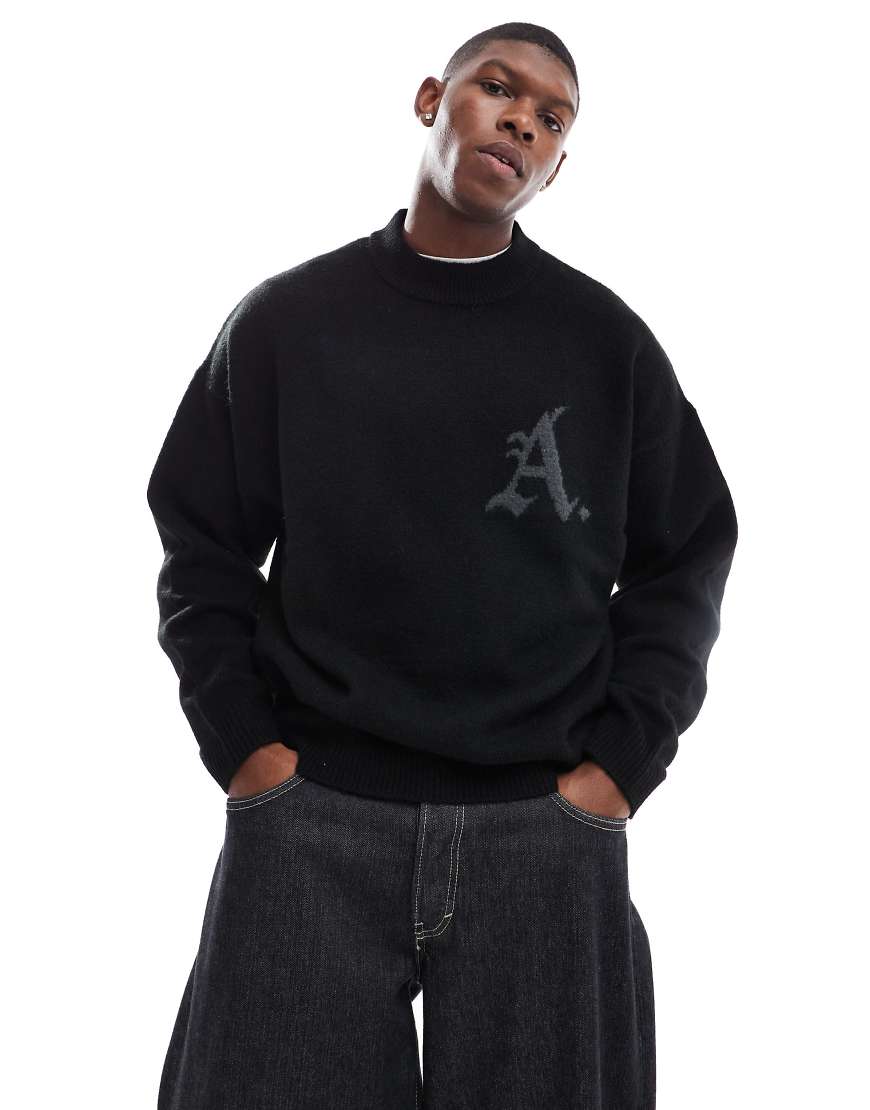 ADPT - Oversize-Strickpullover in Schwarz mit Rundhalsausschnitt von ADPT