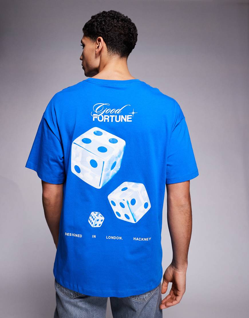 ADPT - Oversize-T-Shirt in Blau mit Würfelprint auf dem Rücken von ADPT