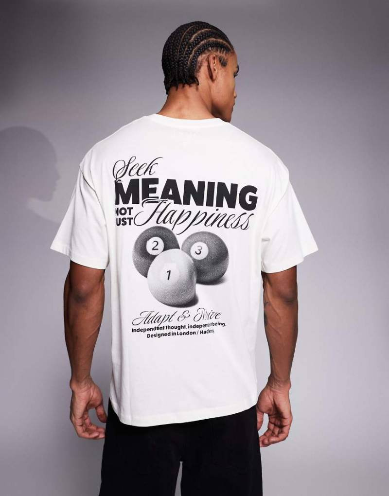 ADPT - Oversize-T-Shirt in Creme mit „Snooker"-Print auf dem Rücken-Weiß von ADPT