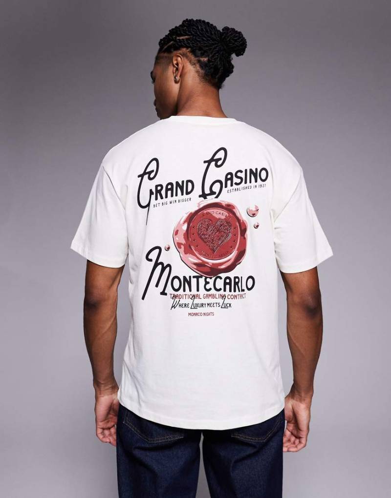 ADPT - Oversize-T-Shirt in Creme mit Wachssiegel-Print auf dem Rücken-Weiß von ADPT