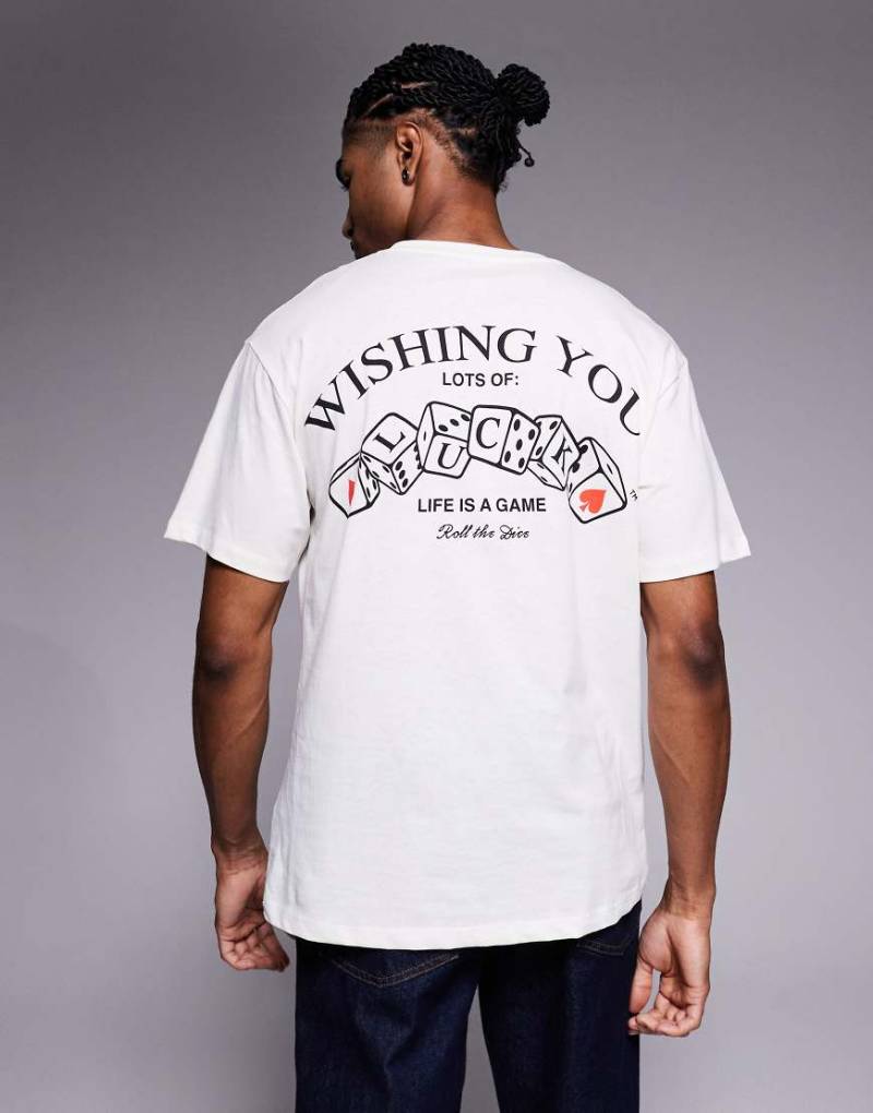 ADPT - Oversize-T-Shirt in Creme mit Würfel-Rückenprint-Weiß von ADPT