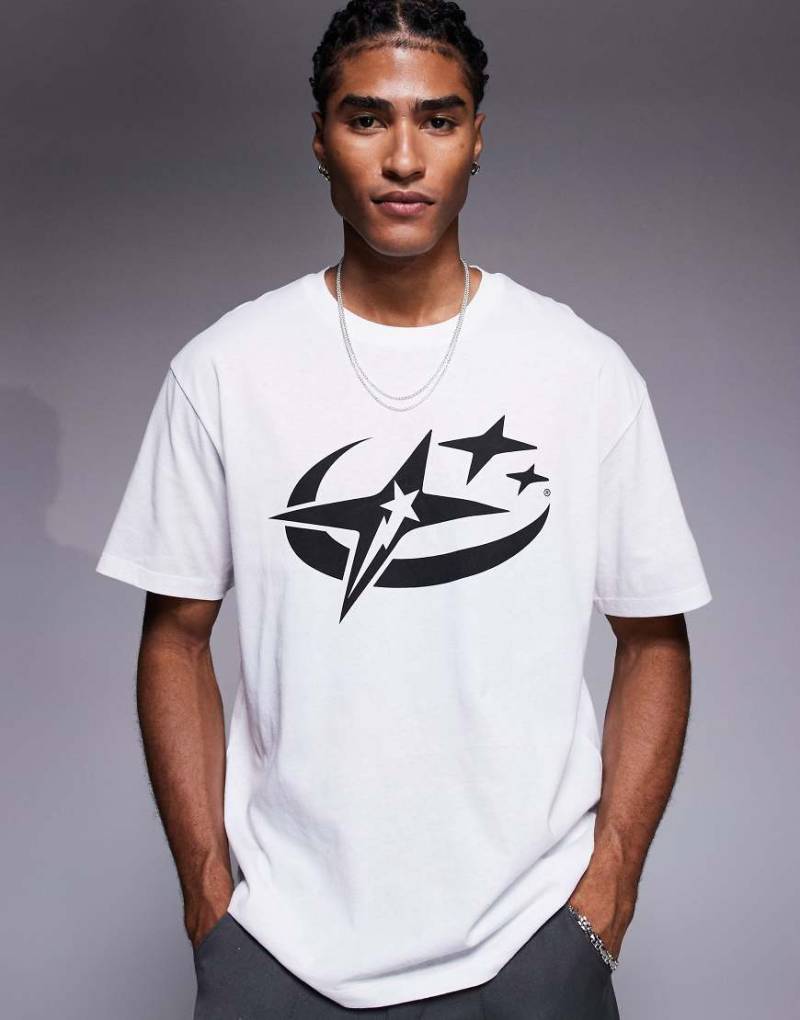 ADPT - Oversize-T-Shirt in Weiß mit Stern-Print auf der Vorderseite von ADPT