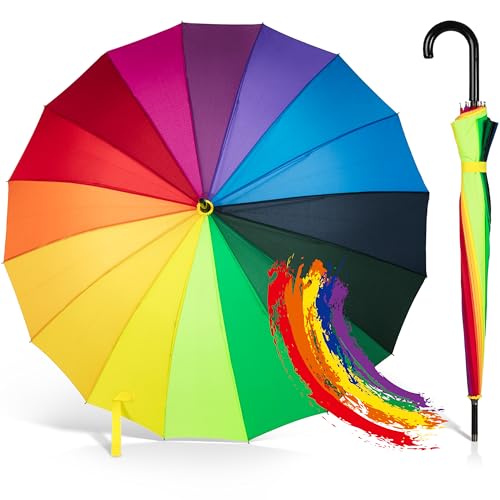 ADRIANO PORCARO® 𝗨𝗡𝗜𝗦𝗘𝗫 Automatik Stock-Regenschirm Regenbogen 100cm Ø windfest-16 fache Verstrebung-groß sturmfest & stabil windresistent (Rainbow) von ADRIANO PORCARO