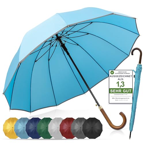 ADRIANO PORCARO® Regenschirm Sturmfest I Ø120cm Schirm I Regenschirm Groß XXL mit Reflektierendem Rand I 12 Streben Stockschirm I inkl. Schirmhülle - Für Herren & Damen I Hellblau von ADRIANO PORCARO
