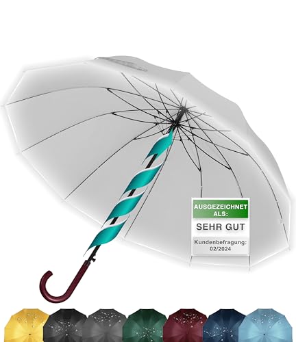 ADRIANO PORCARO® Regenschirm Sturmfest I Ø120cm Schirm I Regenschirm Groß XXL mit Reflektierendem Rand I 12 Streben Stockschirm I inkl. Schirmhülle - Für Herren & Damen I Regenschirm Weiß von ADRIANO PORCARO