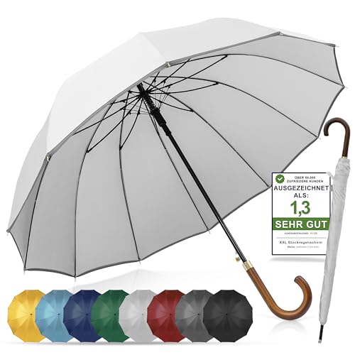 ADRIANO PORCARO® Regenschirm Sturmfest I Ø120cm Schirm I Regenschirm Groß XXL mit Reflektierendem Rand I 12 Streben Stockschirm I inkl. Schirmhülle - Für Herren & Damen I Weiß von ADRIANO PORCARO