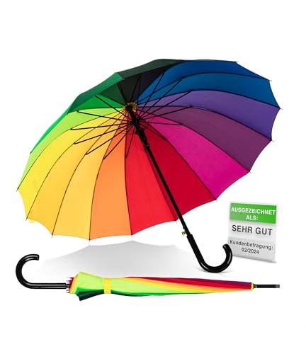 ADRIANO PORCARO® 𝗨𝗡𝗜𝗦𝗘𝗫 Automatik Stock-Regenschirm Regenbogen 120cm Ø windfest-16 fache Verstrebung-groß sturmfest & stabil windresistent (Rainbow) von ADRIANO PORCARO