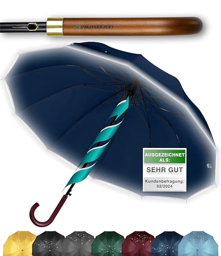 ADRIANO PORCARO® Regenschirm Sturmfest I Ø120cm Schirm I Regenschirm Groß XXL mit Reflektierendem Rand I 12 Streben Stockschirm I inkl. Schirmhülle - Für Herren & Damen I Regenschirm Blau von ADRIANO PORCARO