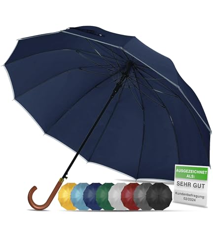 ADRIANO PORCARO® Regenschirm Sturmfest I Ø120cm Schirm I Regenschirm Groß XXL mit Reflektierendem Rand I 12 Streben Stockschirm I inkl. Schirmhülle - Für Herren & Damen I Regenschirm Blau von ADRIANO PORCARO