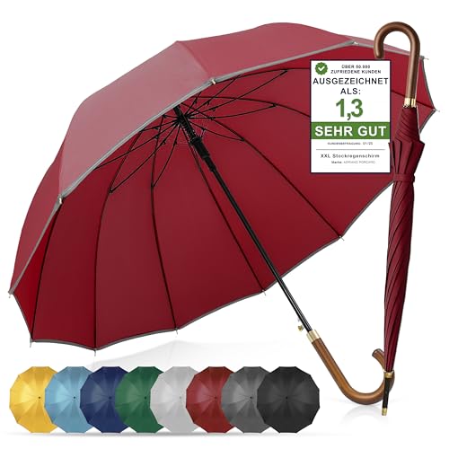 ADRIANO PORCARO® Regenschirm Sturmfest I Ø120cm Schirm I Regenschirm Groß XXL mit Reflektierendem Rand I 12 Streben Stockschirm I inkl. Schirmhülle - Für Herren & Damen I Bordeaux Rot von ADRIANO PORCARO