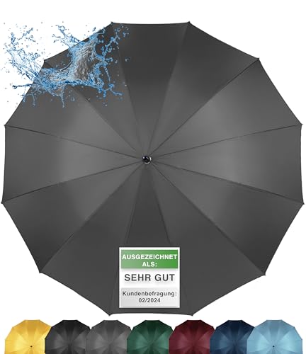 ADRIANO PORCARO® Regenschirm Sturmfest I Ø120cm Schirm I Regenschirm Groß XXL mit Reflektierendem Rand I 12 Streben Stockschirm I inkl. Schirmhülle - Für Herren & Damen I Grau von ADRIANO PORCARO
