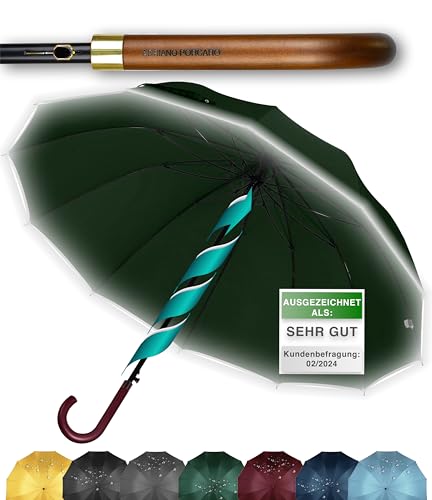 ADRIANO PORCARO® Regenschirm Sturmfest I Ø120cm Schirm I Regenschirm Groß XXL mit Reflektierendem Rand I 12 Streben Stockschirm I inkl. Schirmhülle - Für Herren & Damen I Regenschirm Olivgrün von ADRIANO PORCARO