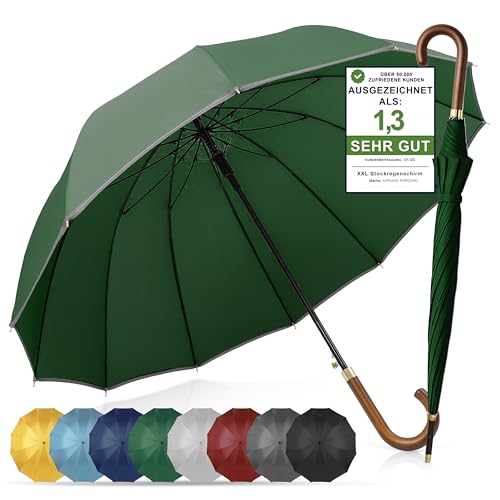 ADRIANO PORCARO® Regenschirm Sturmfest I Ø120cm Schirm I Regenschirm Groß XXL mit Reflektierendem Rand I 12 Streben Stockschirm I inkl. Schirmhülle - Für Herren & Damen I Olivgrün von ADRIANO PORCARO