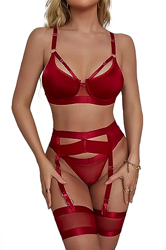 ADSEXY Damen Dessous Set Strapsen Dessous Set Unterwäsche Sexy Set 5-teiliges Strumpfband,Bügel BH und Höschen Sets,Ohne Strümpfe S-XXL von ADSEXY