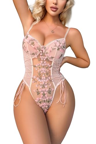 ADSEXY Damen Dessous Sexy Spitze Lingerie Set Lace Flower Reizwäsche Bodysuit Babydoll Neckholder-Unterwäsche Set V-Shape Babydoll Dessous von ADSEXY