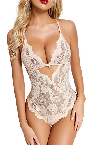 ADSEXY Sexy Dessous Damen für Sex Spitze Unterwäsche Bodysuit One Piece Erotische V-Ausschnitt Reizwäsche Strapsen Negligee Mini Teddy Babydoll von ADSEXY