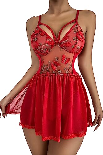 ADSEXY Dessous Damen Sexy Spitze Tiefes V Negligee Unterwäsche Babydoll Reizwäsche Nachthemd Unregelmäßiger Rock Kleid Set mit Tanga Lingerie Nachtwäsche Sleepwear Morgenmantel von ADSEXY