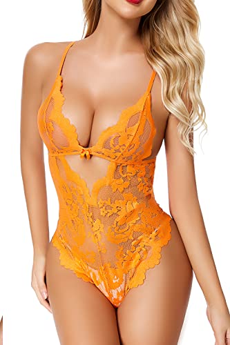 Sexy Dessous Damen für Sex Spitze Unterwäsche Bodysuit One Piece Erotische V-Ausschnitt Reizwäsche Strapsen Negligee Mini Teddy Babydoll von ADSEXY