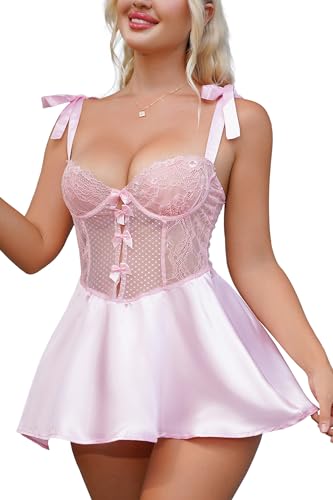 ADSEXY Dessous Damen Sexy Unterwäsche Sets Strapsen Nachtkleider Spitze Durchsichtige Nachthemden Satin Lingerie Nachthemden Verstellbare Schultergurte Babydolls von ADSEXY