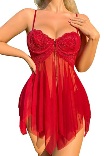 ADSEXY Sexy Dessous Damen Spitze UnterwäscheBodysuit V-Ausschnitt Rückenfrei Reizwäsche Body Damen Sexy Strapsen Lingerie Negligee Mini Teddy Babydoll von ADSEXY