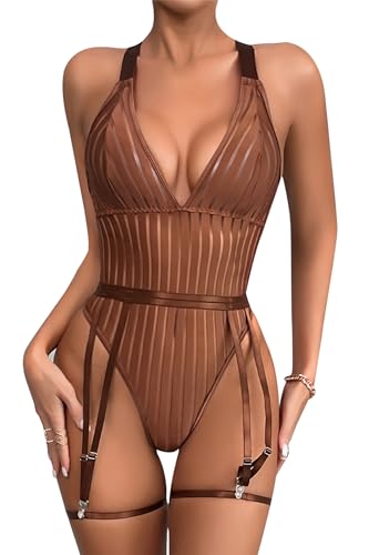 ADSEXY Sexy Damen Dessous Set Erotisch Gestreifte Reizwäsche Bodysuit Halfter Unterwäsche Set Frauen V-Ausschnitt Dessous von ADSEXY