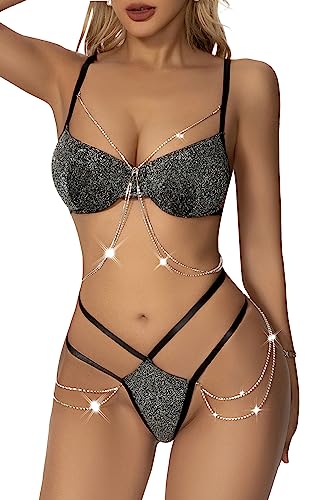 ADSEXY Sexy Dessous Damen Set Hohle Kette Reizwäsche Zweiteiliges Erotik Unterwäsche Set Halter Lingerie Set von ADSEXY