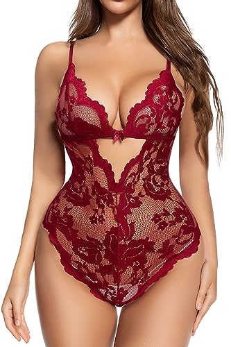 ADSEXY Sexy Dessous Damen für Sex Spitze Unterwäsche Bodysuit One Piece Erotische V-Ausschnitt Reizwäsche Strapsen Negligee Mini Teddy Babydoll von ADSEXY