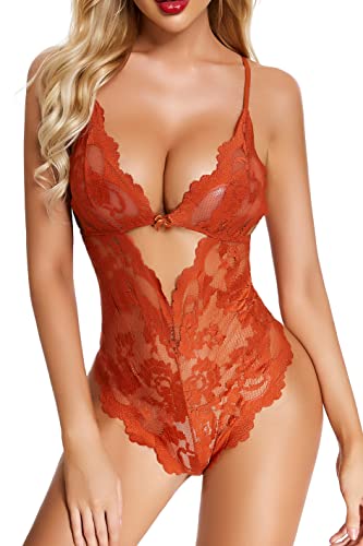 Sexy Dessous Damen für Sex Spitze Unterwäsche Bodysuit One Piece Erotische V-Ausschnitt Reizwäsche Strapsen Negligee Mini Teddy Babydoll von ADSEXY