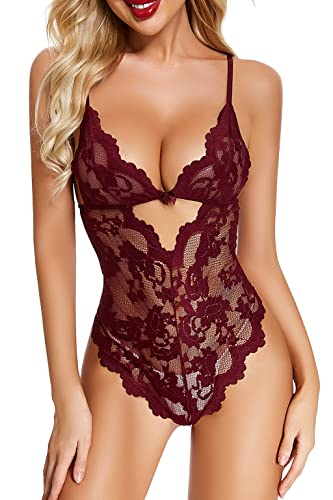 Sexy Dessous Damen für Sex Spitze Unterwäsche Bodysuit One Piece Erotische V-Ausschnitt Reizwäsche Strapsen Negligee Mini Teddy Babydoll von ADSEXY