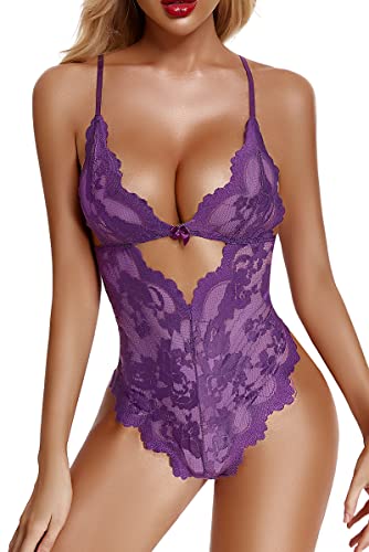 ADSEXY Sexy Dessous Damen für Sex Spitze Unterwäsche Bodysuit One Piece Erotische V-Ausschnitt Reizwäsche Strapsen Negligee Mini Teddy Babydoll von ADSEXY