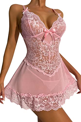 ADSEXY Sexy Negligee Dessous Damen Unterwäsche Spitze Reizwäsche für Frauen Nachtwäsche Verstellbarer Schultergurt Lingerie Set Sleepwear mit Tanga Babydoll M von ADSEXY