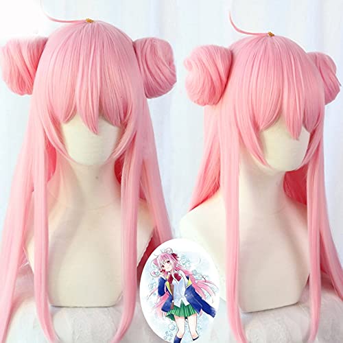 AniHappy Sugar Life Satou Matsuzaka Long Straight Hair+ Buns Pink Wig Halloween Cosplay+Wig Pink von ADTEMP