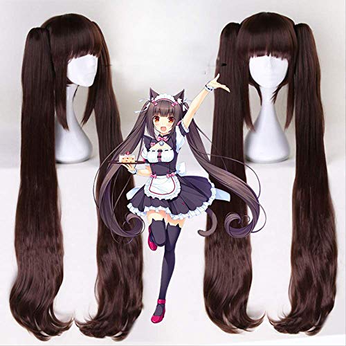 Anime Coer Wig. Chocola Perig Anime. Nekopara Cosplay Perücke Frauenschokolade 100 cm Hitzebeständige synthetische Haare Nekopara Cosplay-Haar+Haarnetz von ADTEMP