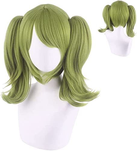 Anime Cosplay Perücke Monaka Perücke Grün Doppelter Pferdeschwanz Zopf Perücke mit Perückenkappe for Halloween Party Karneval Nachtleben Konzerte Hochzeiten von ADTEMP