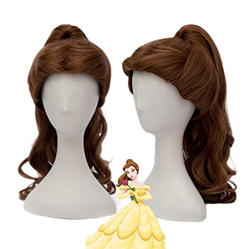 Die Schöne und das Biest Erwachsene Frauen Prinzessin Belle Pferdeschwanz Perücke Cosplay es Haar Buch Pferdeschwanz Belle Kostüm One Size Brown von ADTEMP