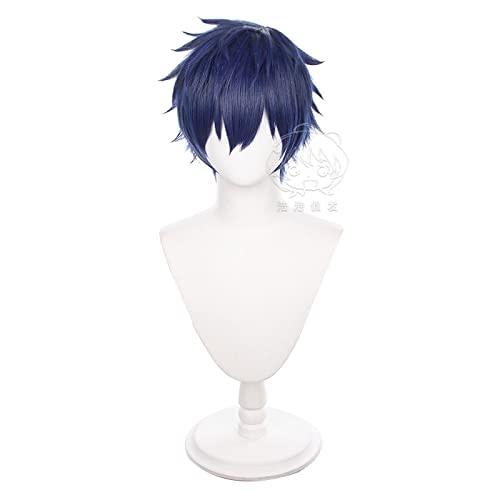 Ensemble Stars Cosplay Wigs Sazanami Jun Blue Short Heat Resistant Synthetic Hair Anime Costume Play Wig Eden Eve + Wig Cap von ADTEMP