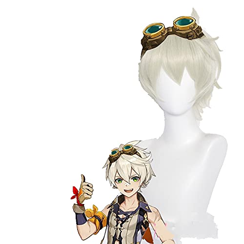 Genshin Wirkung Cosplay Bennett Kurz 30cm Perücke Grau Gold Perücke Cosplay Anime Cosplay Perücken Hitzebeständige synthetische Perücken Halloween von ADTEMP