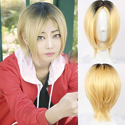 Haikyuu !! Kenma Kozume Blonde Anime Perücke Cosplay Perücke Kurze gelbe Kostüm Perücken Halloween-Kostüme Synthetische Haare mit Perücke-Kappe von ADTEMP