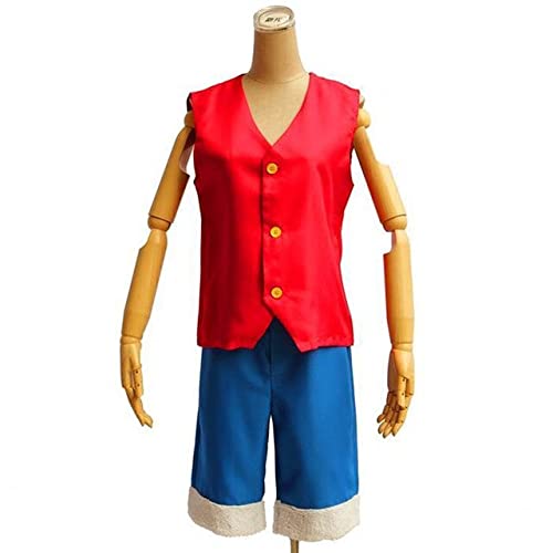 Japanischer Anime One Piece Monkey D. Ruffy Kostüm Comic con Herren Rollenspiel Ruffy Cosplay Kleidung kompletter Satz mit Hut Nur XXL Kostüm von ADTEMP