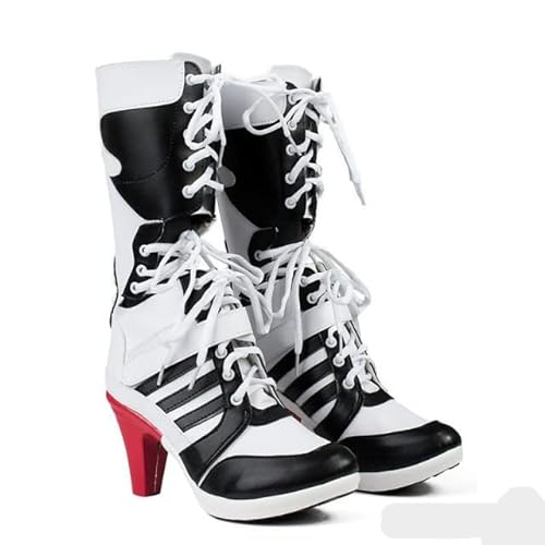 Rote Streifen High Heels Harley Quinn Stiefeletten Suicide Scuad Cosplay Schuhe jede Größe 43 Rot von ADTEMP