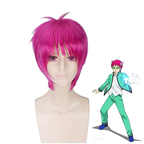 Saiki Kusuo Cosplay Perücken Desaströses Leben K Rosa Kurze Männer Hitzebeständige Synthetische Haare Perucas Anime Kostüm Perücke von ADTEMP